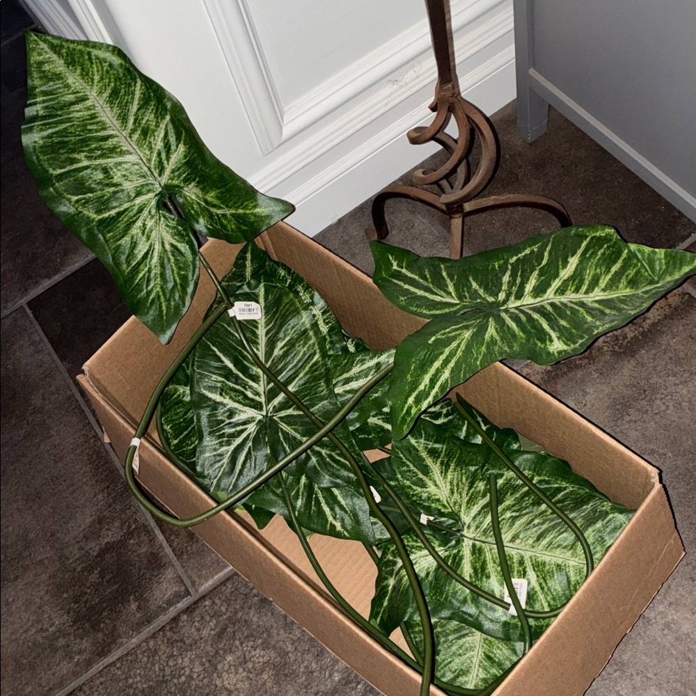 Pier 1 - Lot of 10 Tropical Arrowhead Faux Silk Floral 35” Stems Large Leaf